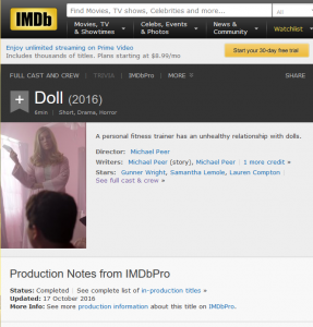 IMDb listing for the movie DOLL (2016)